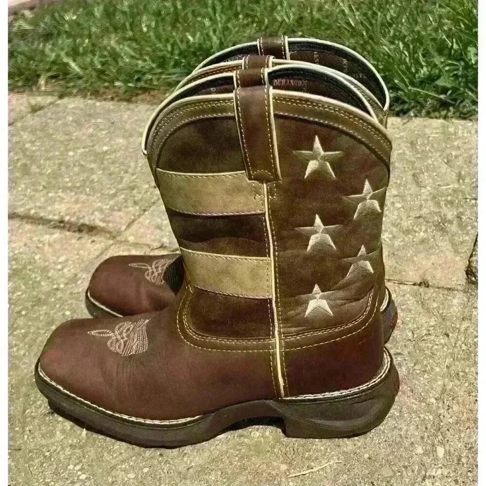 Durango Brown Union Flag Patriotic Western Boots Kids 8” Size US 6M